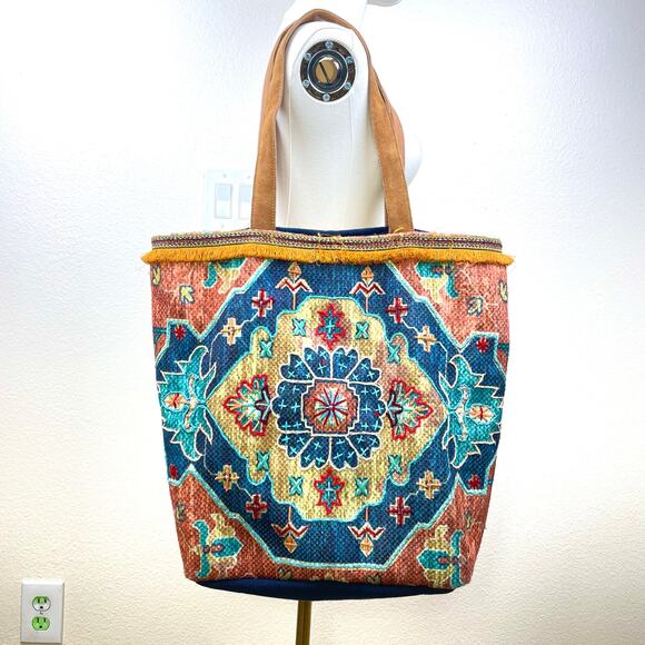 Handbags - Womans Tote Bag Oversized Beach Mandala Yoga Boho Canvas Colorful Festival Suede